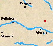 Map of Austria with Austerlitz marked.