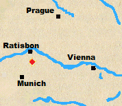 Map of Austria and Bavaria with Eckmuhl marked.