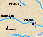 Map of Austria and Bavaria with Aspern-Essling marked. Same map as for Wagram