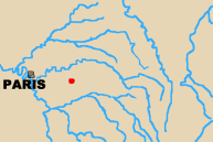 Map of area west of Paris with Montmirail marked.