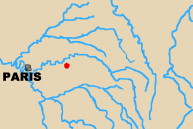 Map of area west of Paris with Vauchamps marked.