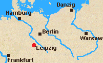 Map of east central Germany with Leipzig marked.