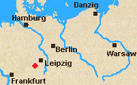 Map of north Germany with Lutzen marked.