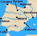 Map of Iberia with Baylen marked.