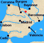 Map of Iberia with Vitoria marked.