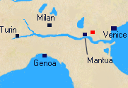 Map of Northern Italy with Arcola marked.