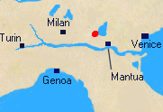 Map of Northern Italy with Lonato marked.