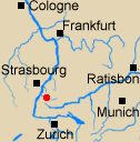 Map of Rhineland Bavaria and Switzerland with Emmendlingen marked.