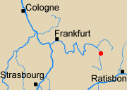 Map of Rhineland with Forcheim marked.