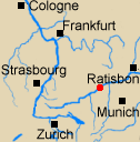 Map of Rhineland Bavaria and Switzerland with Hochstadt marked.