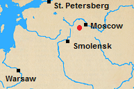 Map of north central Russian with Borodino marked.