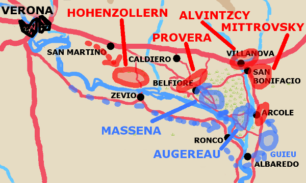 A map showing situation around Arcole November 15th 1796.