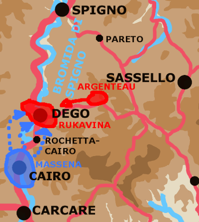 A map showing the Dego area on April 14th.