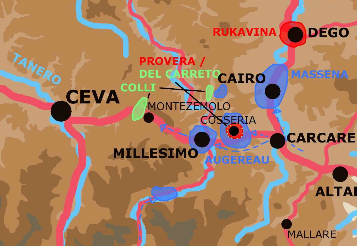 A map showing the area around Millesimo.