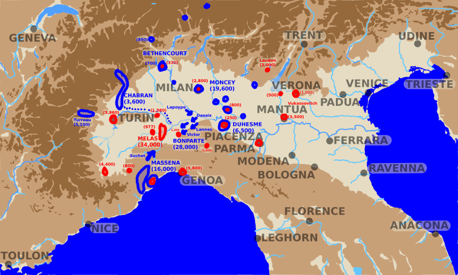 A map showing armies in Northern Italy on the 12th of June 1800.