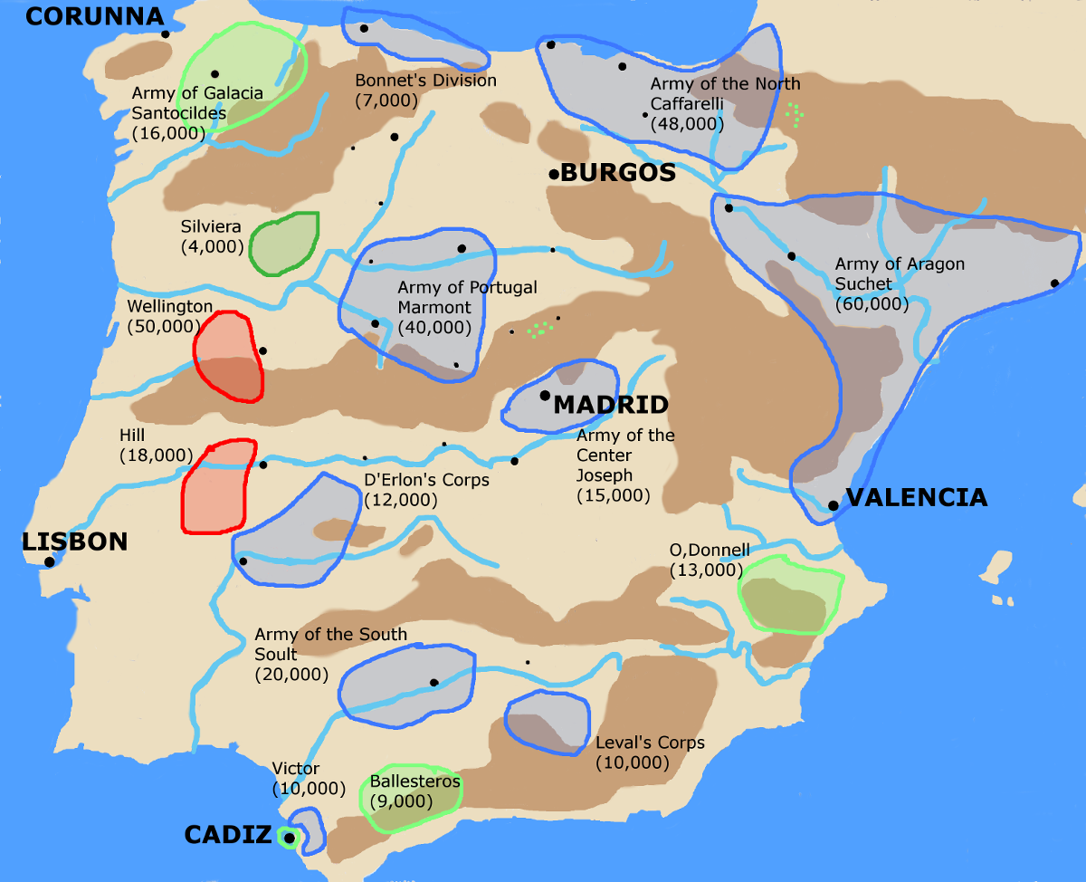 A map showing the strategic situation in the Peninsula at the end of May 1812.