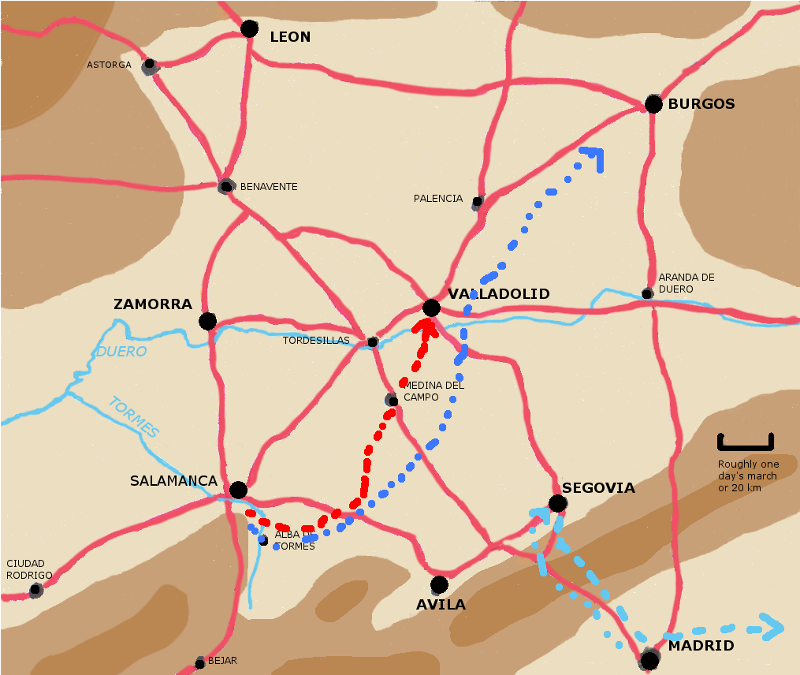 A map showing Wellington following retreating French, and King Joseph's abortive effort.