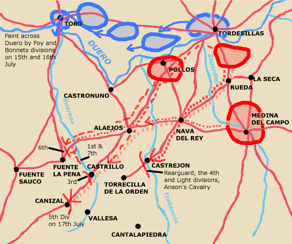 A map showing Marmont's feint and Wellingtons shift to his left.